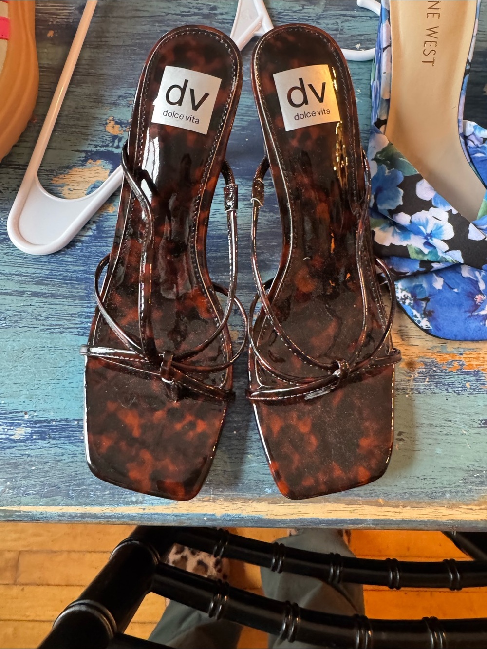 Dolce Vita Brown Tortoiseshell Strappy Square-Toe Heels 7.5